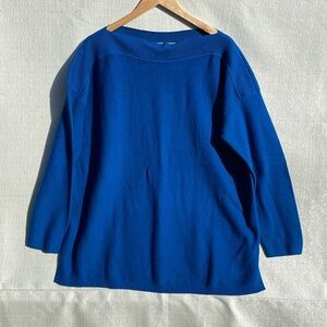 J.Jill Womens Cotton Boat Neck Knit Dolman Sweater Ribbed Trim Blue Size XLT